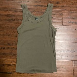 Olive Green Ribbed Tank Top | XS